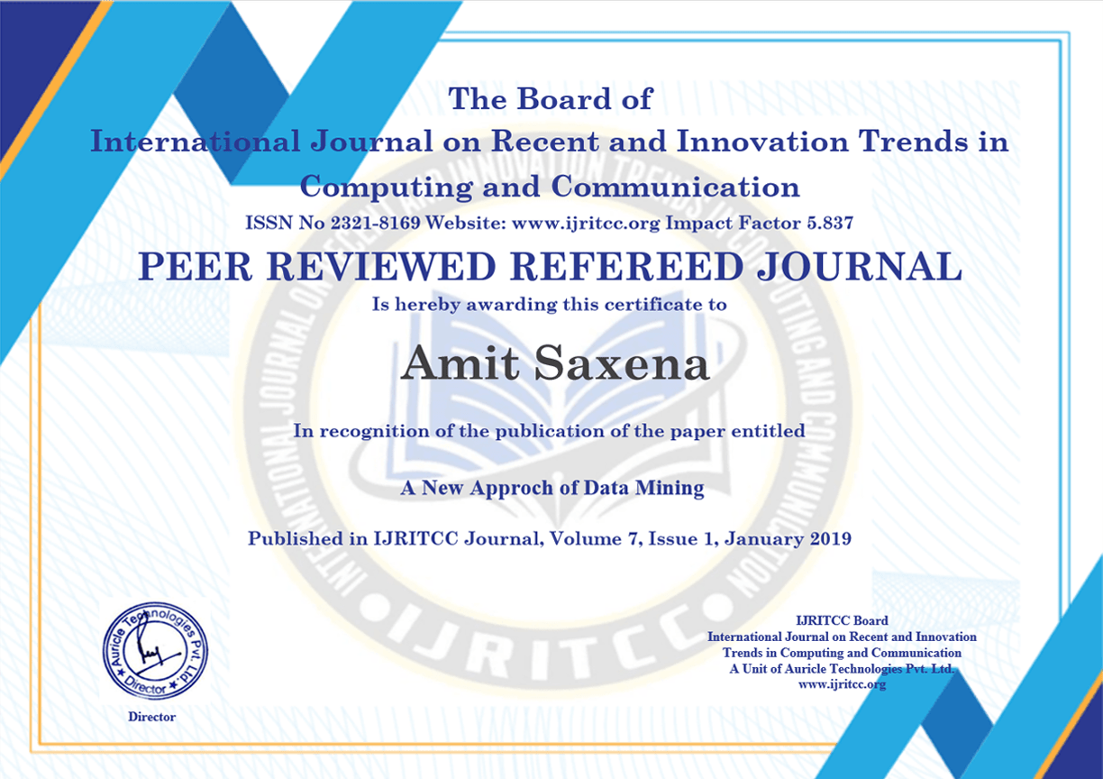 IJRITCC E-Certificate